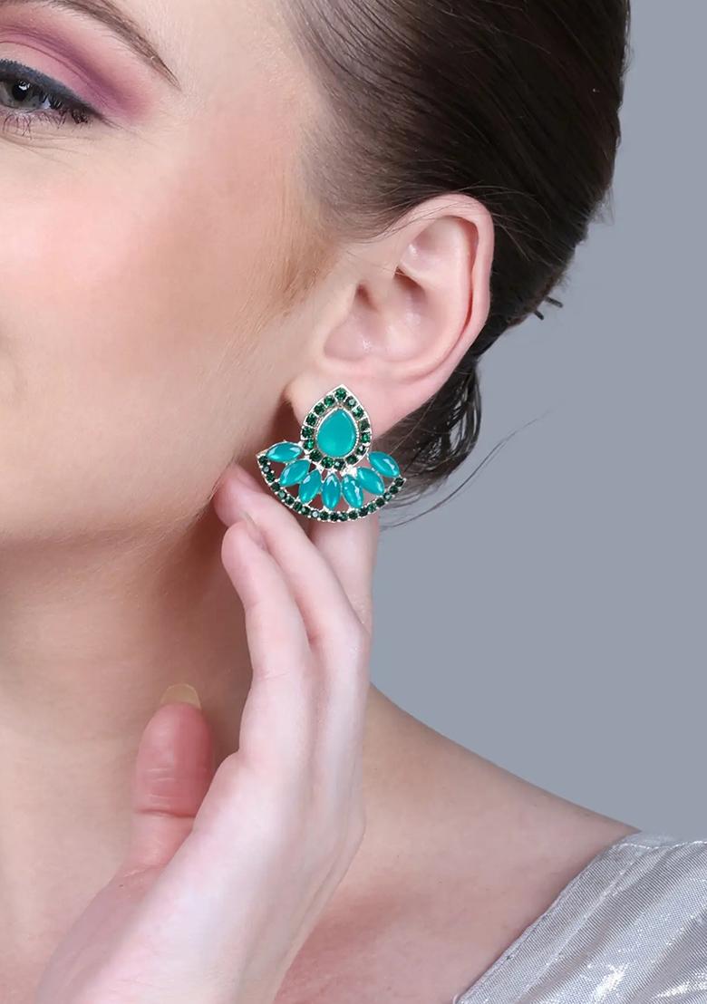 Green Big C Kundan Drop Earrings For Women