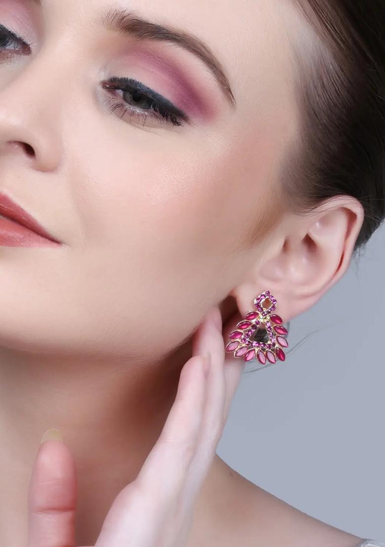 Pink Triangle Kundan Earrings For Women