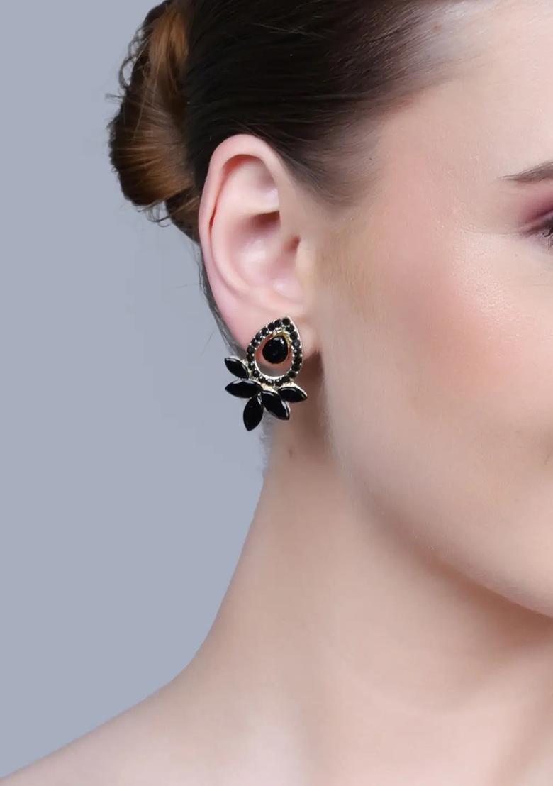 Black Lotus Kundan Designer Earrings For Women