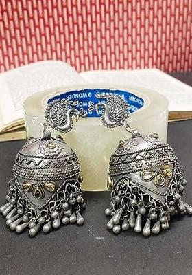 Big Oxidised Peacock Earrings For Women