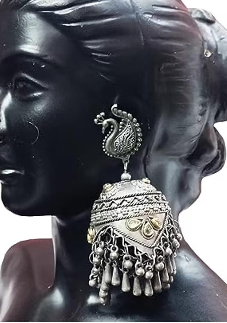 Big Oxidised Peacock Earrings For Women