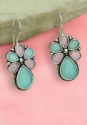 Pink Blue Oxidised Stud Earrings For Women