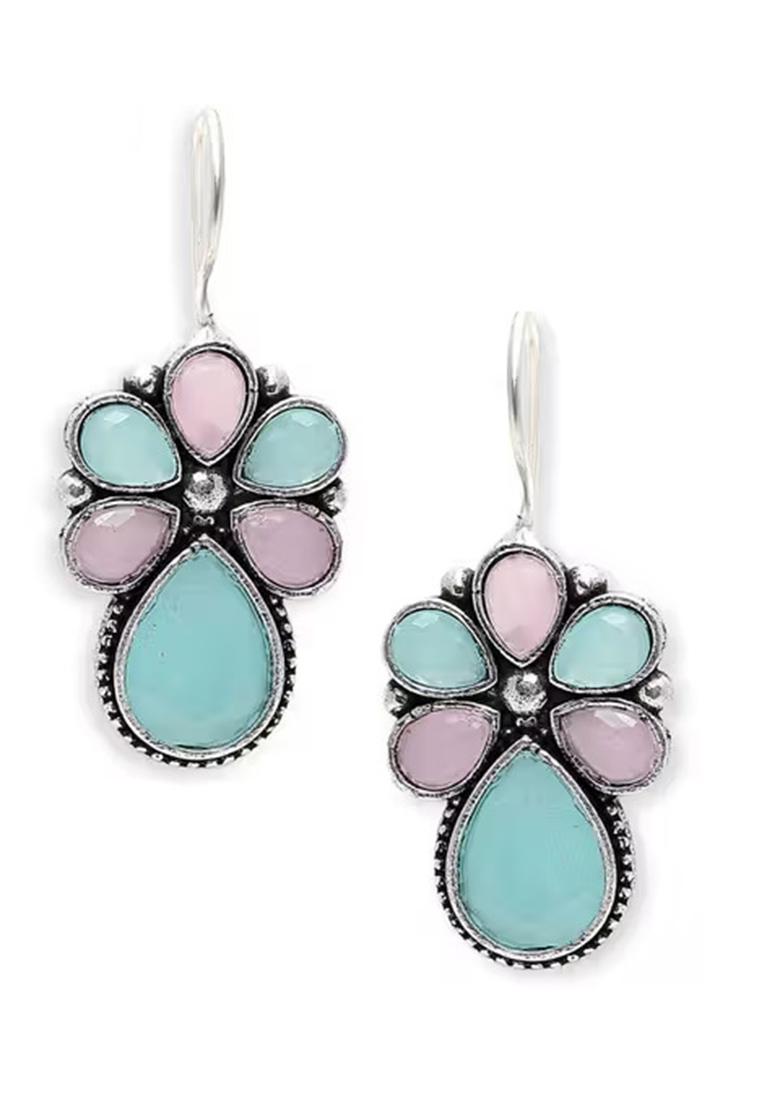 Pink Blue Oxidised Stud Earrings For Women