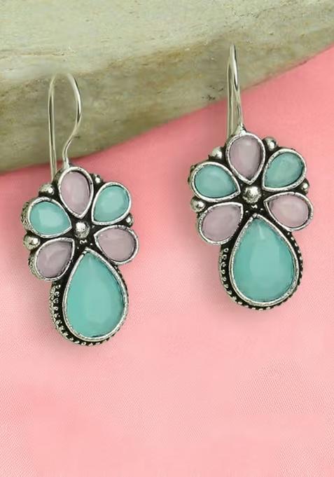 Pink Blue Oxidised Stud Earrings For Women