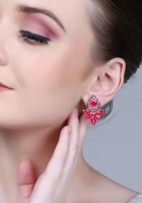 Red Lotus Kundan Earrings For Women