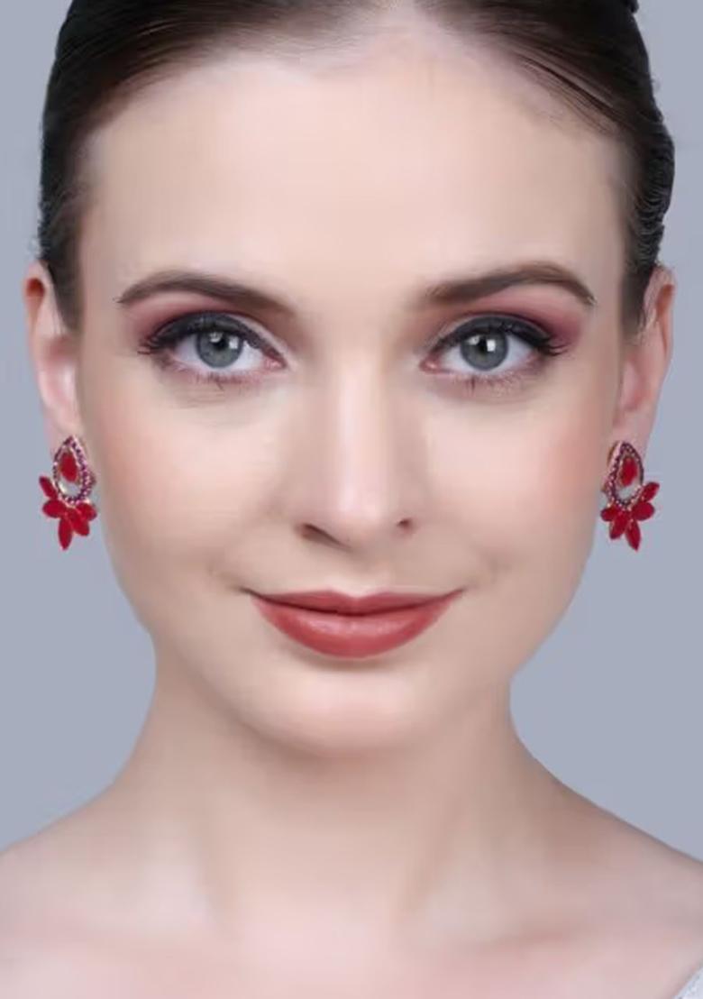 Red Lotus Kundan Earrings For Women