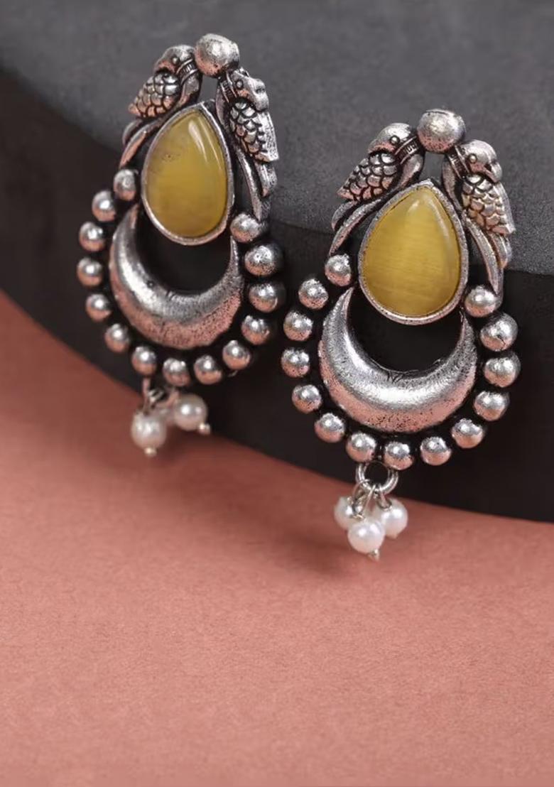 Yellow Drop Oxidised Bird Earrings For Women