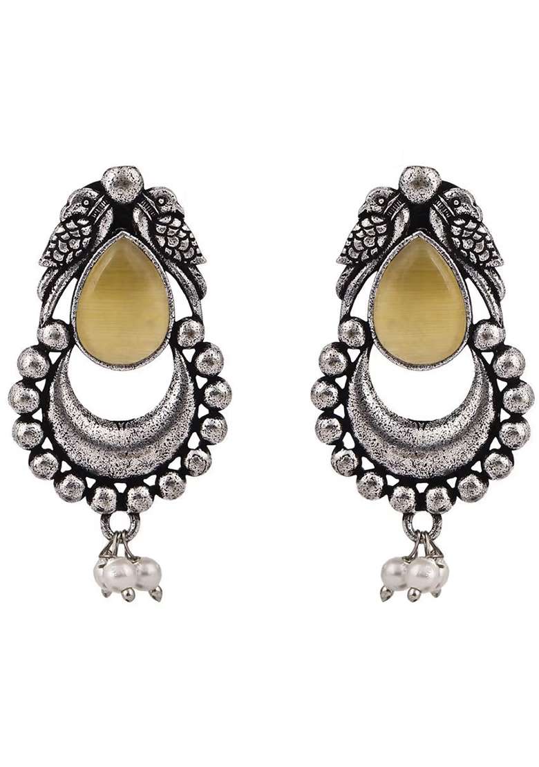 Yellow Drop Oxidised Bird Earrings For Women - Indya