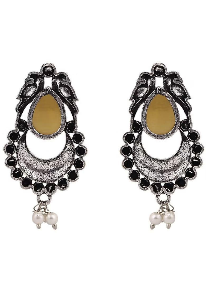 Yellow Drop Oxidised Bird Earrings For Women