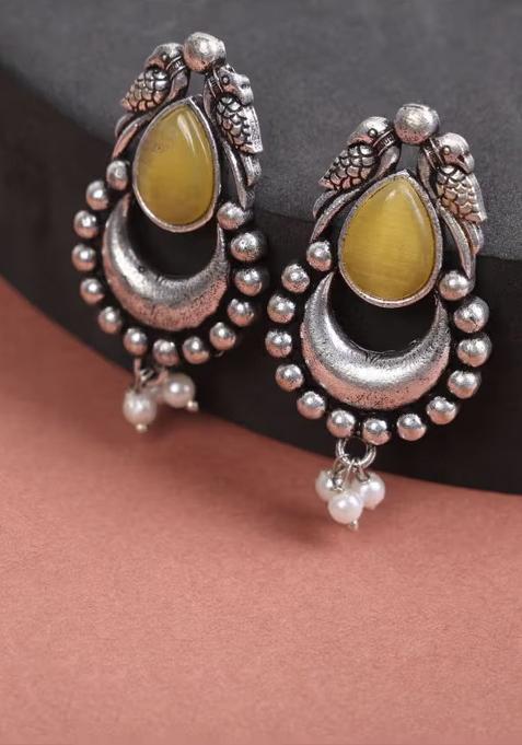 Yellow Drop Oxidised Bird Earrings For Women