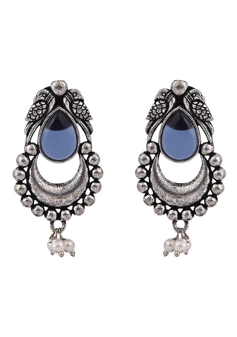Blue Drop Oxidised Bird Earrings For Women