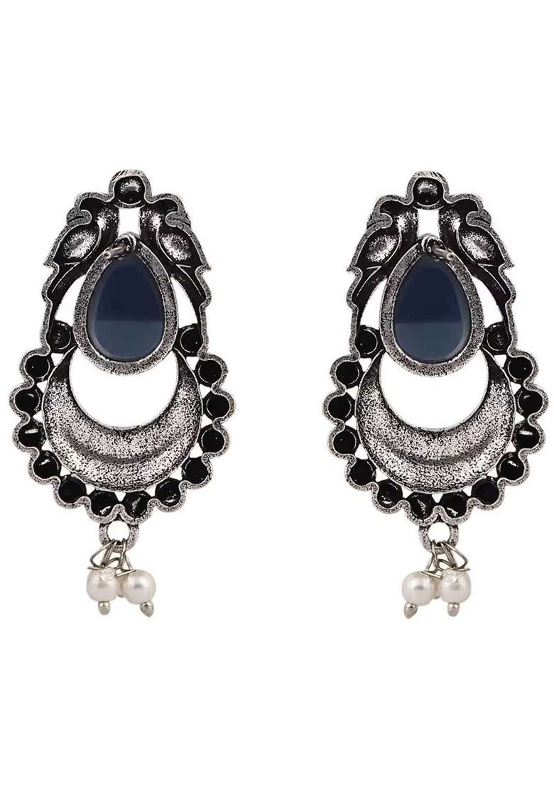 Blue Drop Oxidised Bird Earrings For Women - Indya