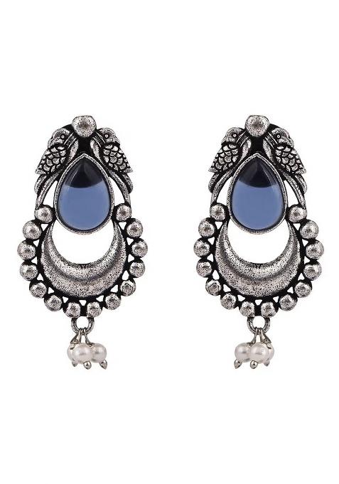 Blue Drop Oxidised Bird Earrings For Women