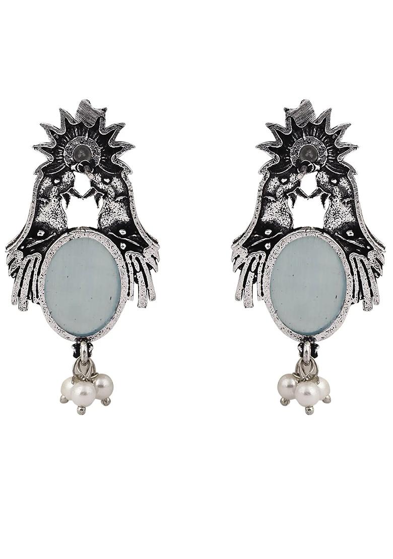Light Blue Drop Oxidised Bird Earrings For Women