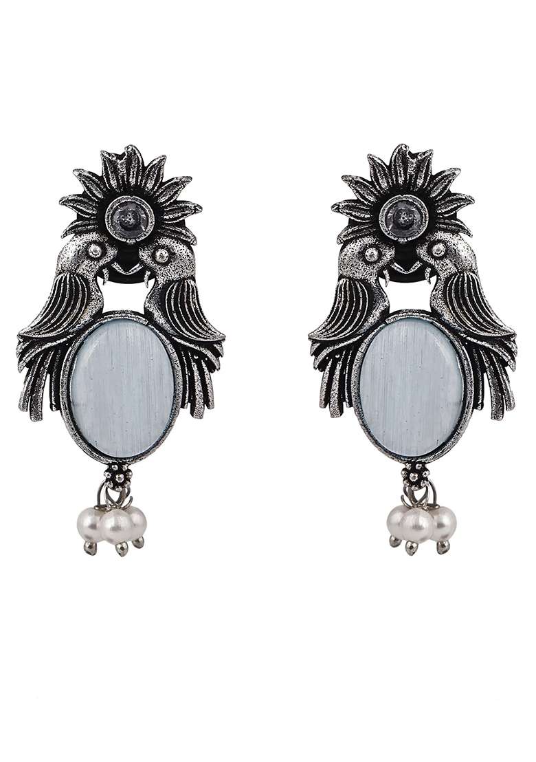 Light Blue Drop Oxidised Bird Earrings For Women - Indya