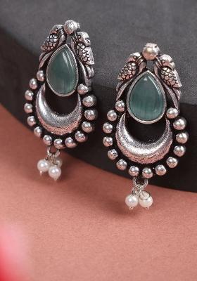 Green Drop Oxidised Bird Earrings For Women