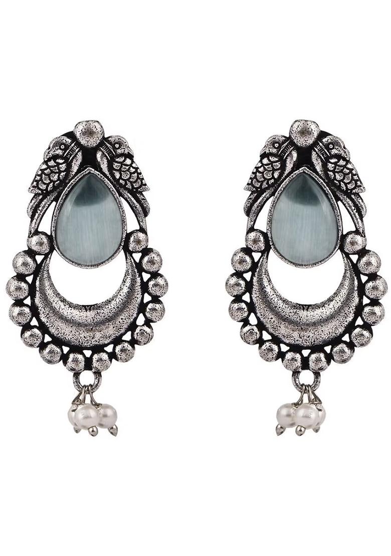 Green Drop Oxidised Bird Earrings For Women