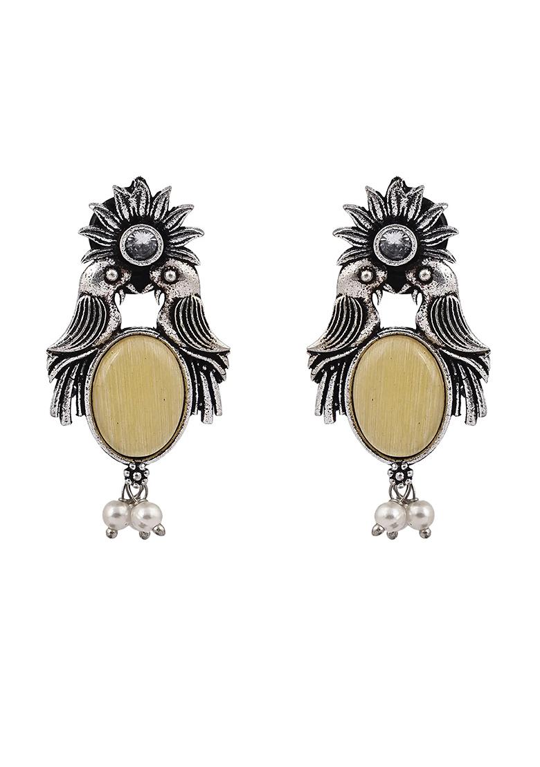 Yellow Stone Oxidised Bird Earrings For Women