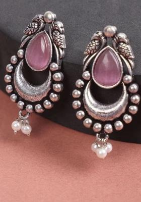 Pink Drop Oxidised Bird Earrings For Women