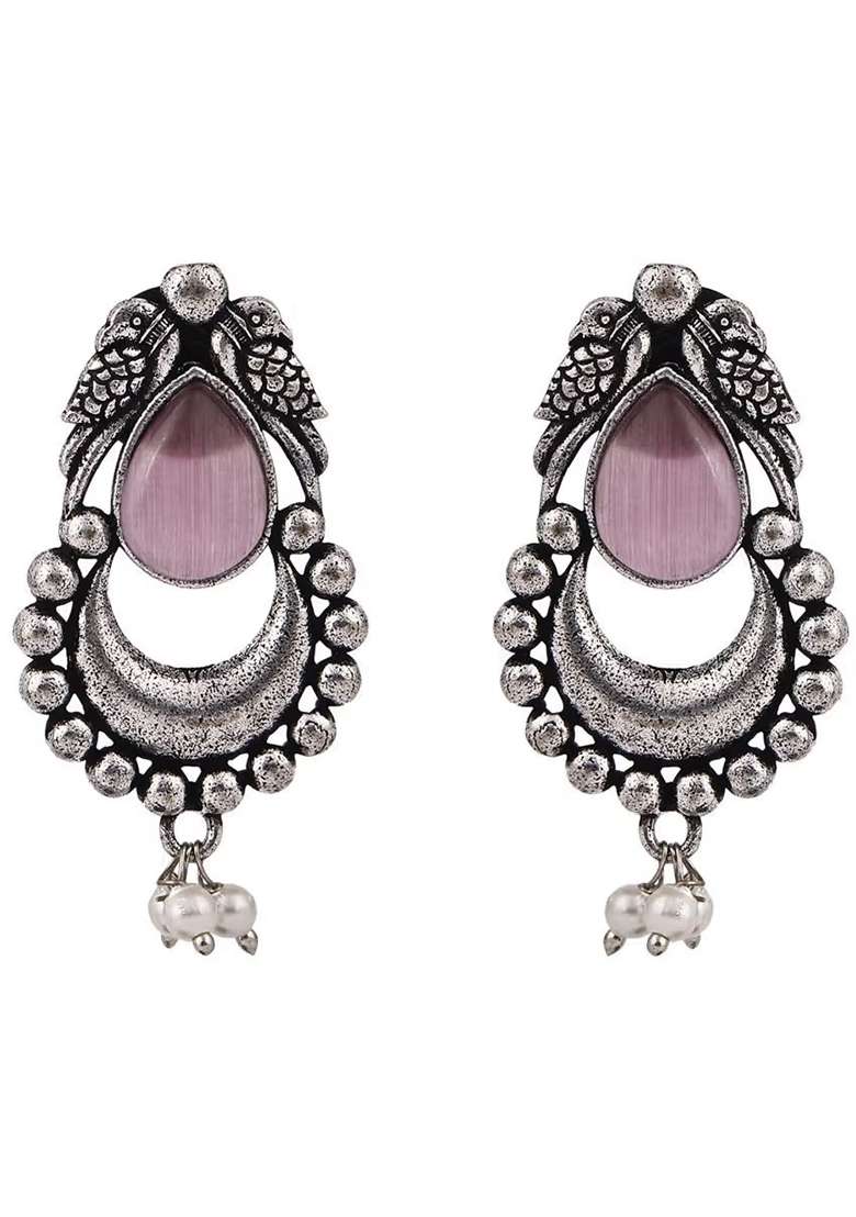 Pink Drop Oxidised Bird Earrings For Women - Indya