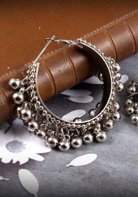 Oxidised Bali Earrings With Ghunghru Bracelet Combo
