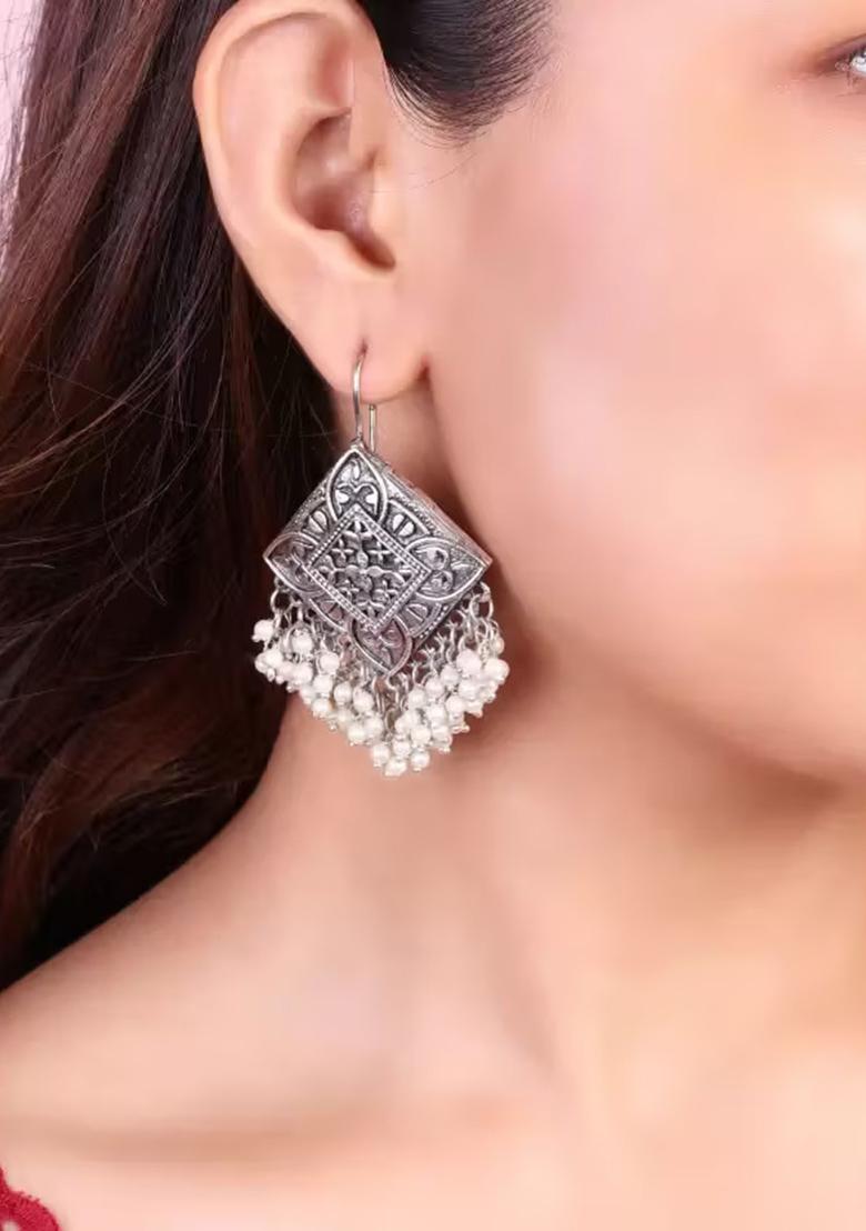 Rhombus Shaped Oxidised Earrings For Women