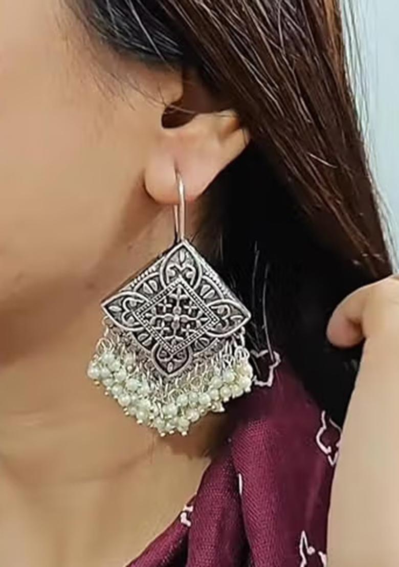 Rhombus Shaped Oxidised Earrings For Women