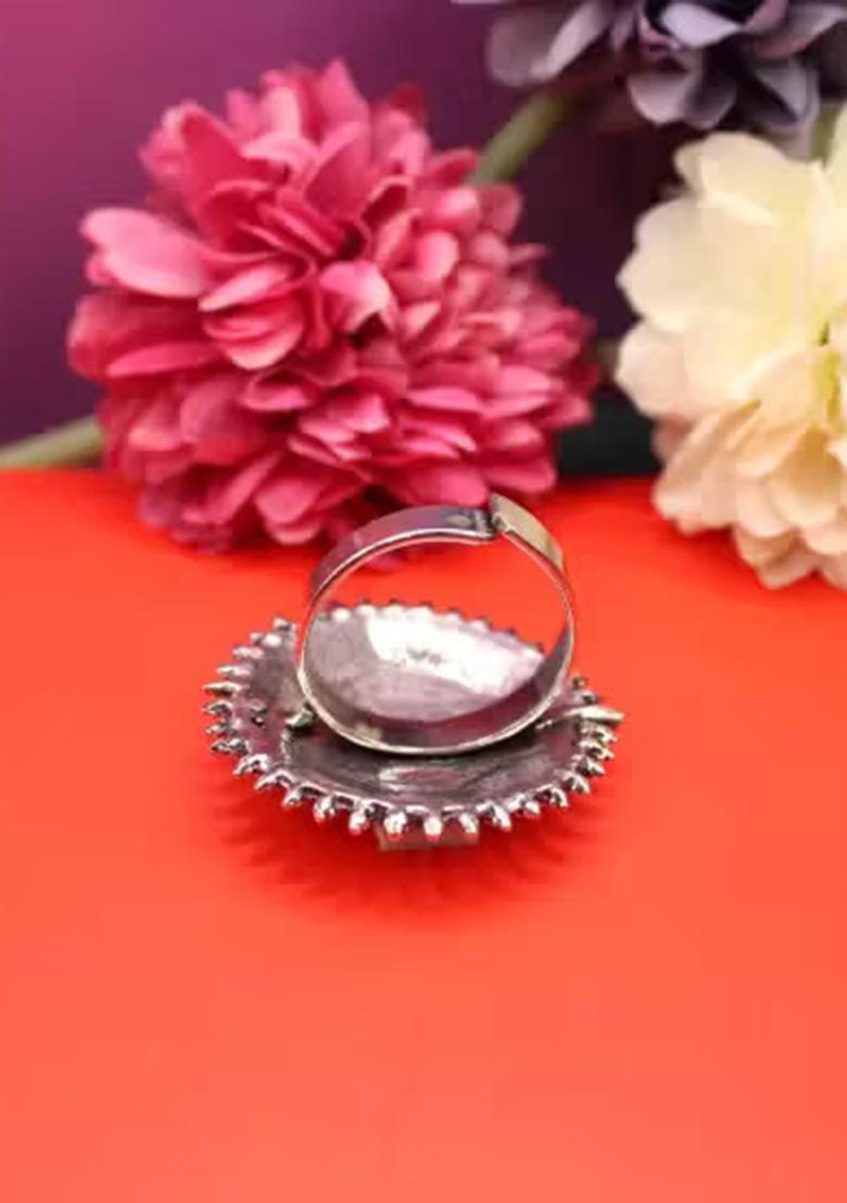 Cocktail Oxidised Earrings With Matching Rings Combo