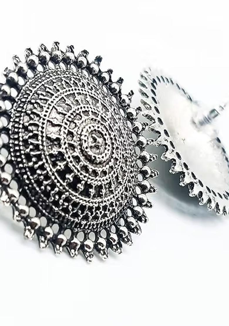 Cocktail Oxidised Earrings With Matching Rings Combo