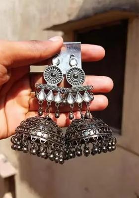 Large Statement Oxidised Jhumka Earrings For Women
