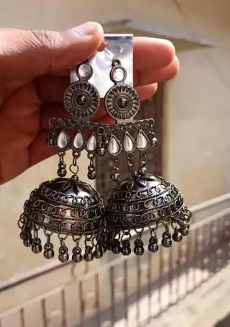 Large Statement Oxidised Jhumka Earrings For Women
