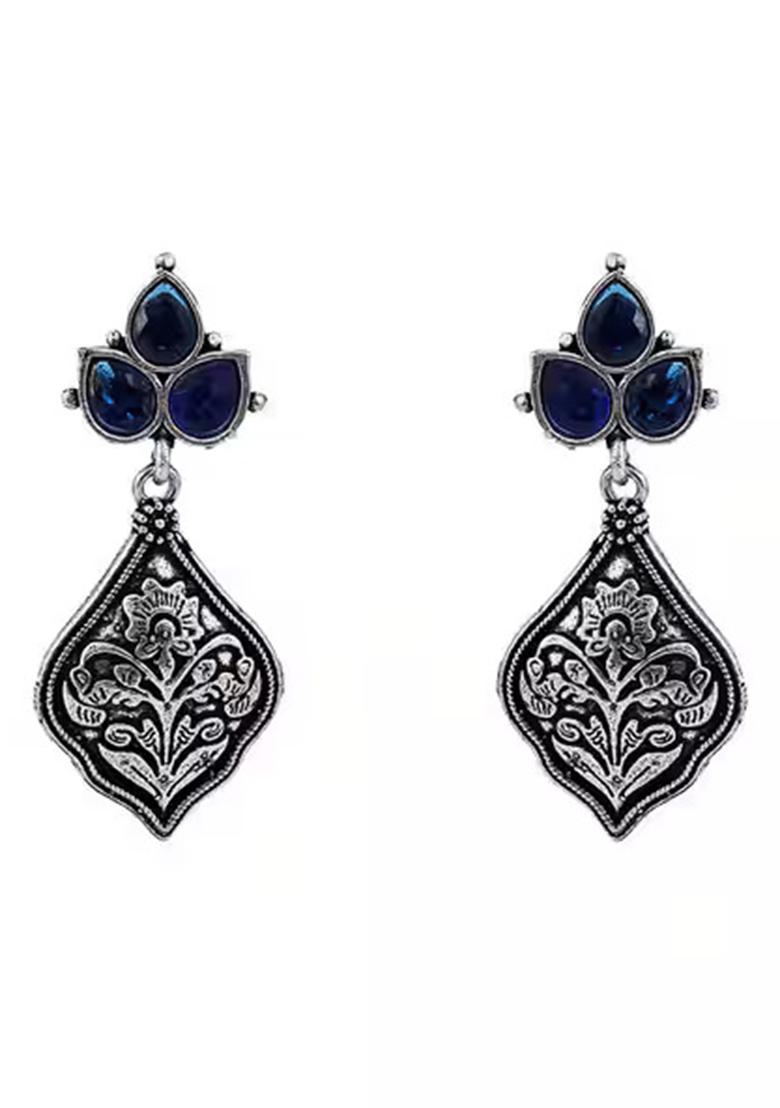 Blue Plant Design Oxidised Earrings For Girls