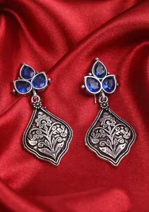 Blue Plant Design Oxidised Earrings For Girls