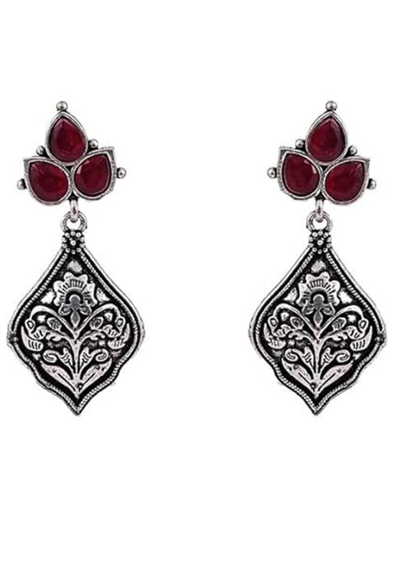 Pink Plant Design Oxidised Earrings For Girls