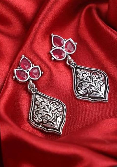 Pink Plant Design Oxidised Earrings For Girls