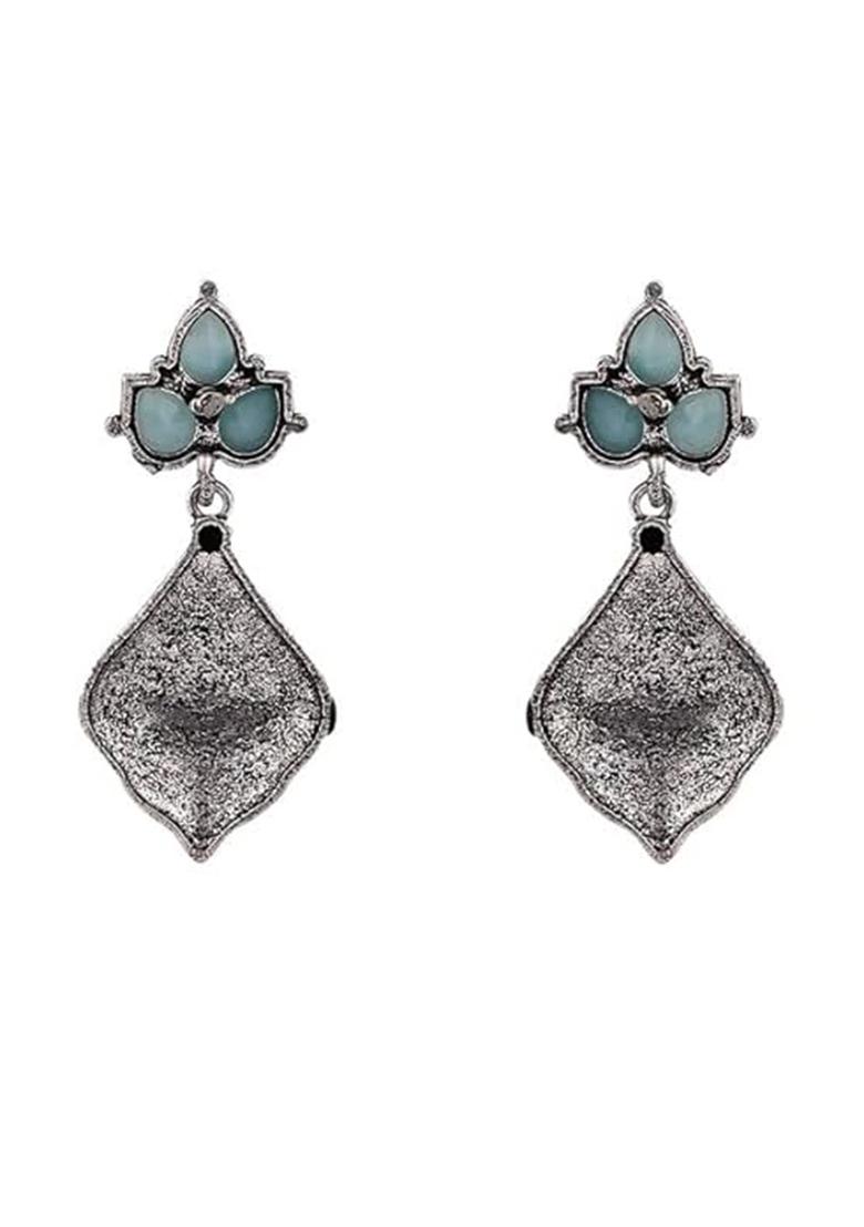 Blue Leafy Plant Style Oxidised Earrings For Girls