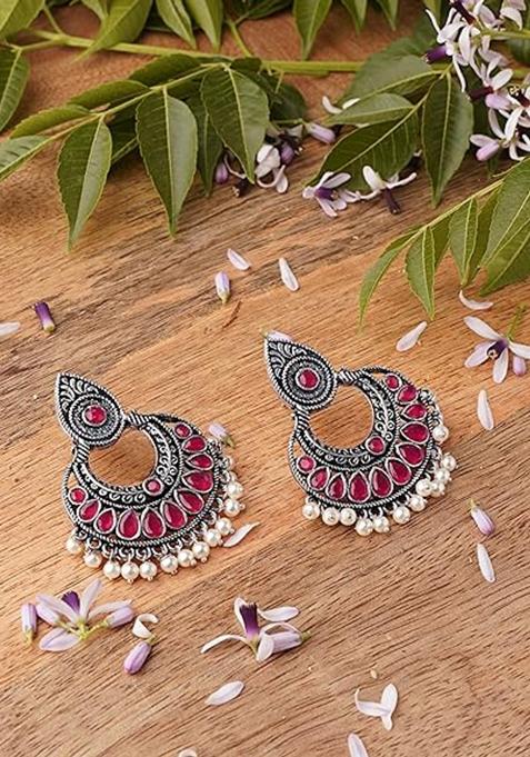 Pink Mogra Style Oxidised Earrings For Girls