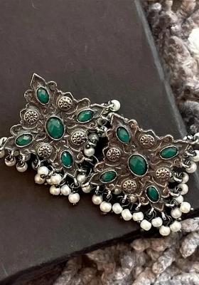 Green Star Design Oxidised Earrings For Girls