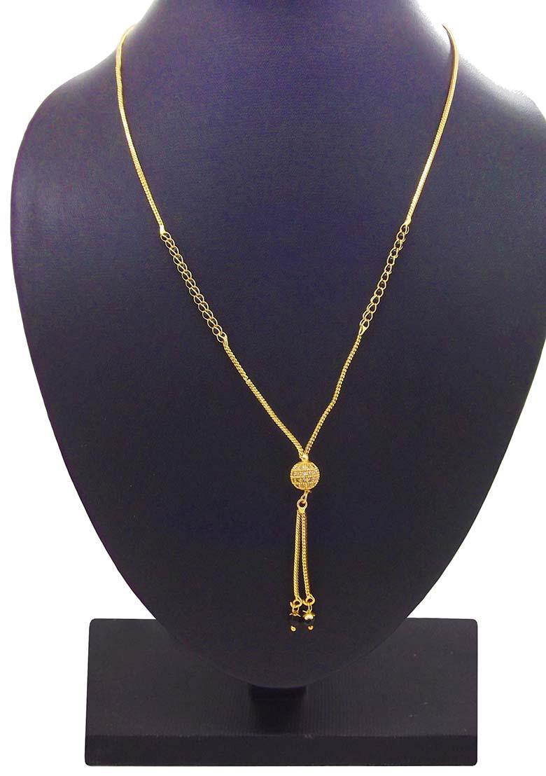 Gold Plated Round Ball American Diamond Dangle Mangalsutra - Indya