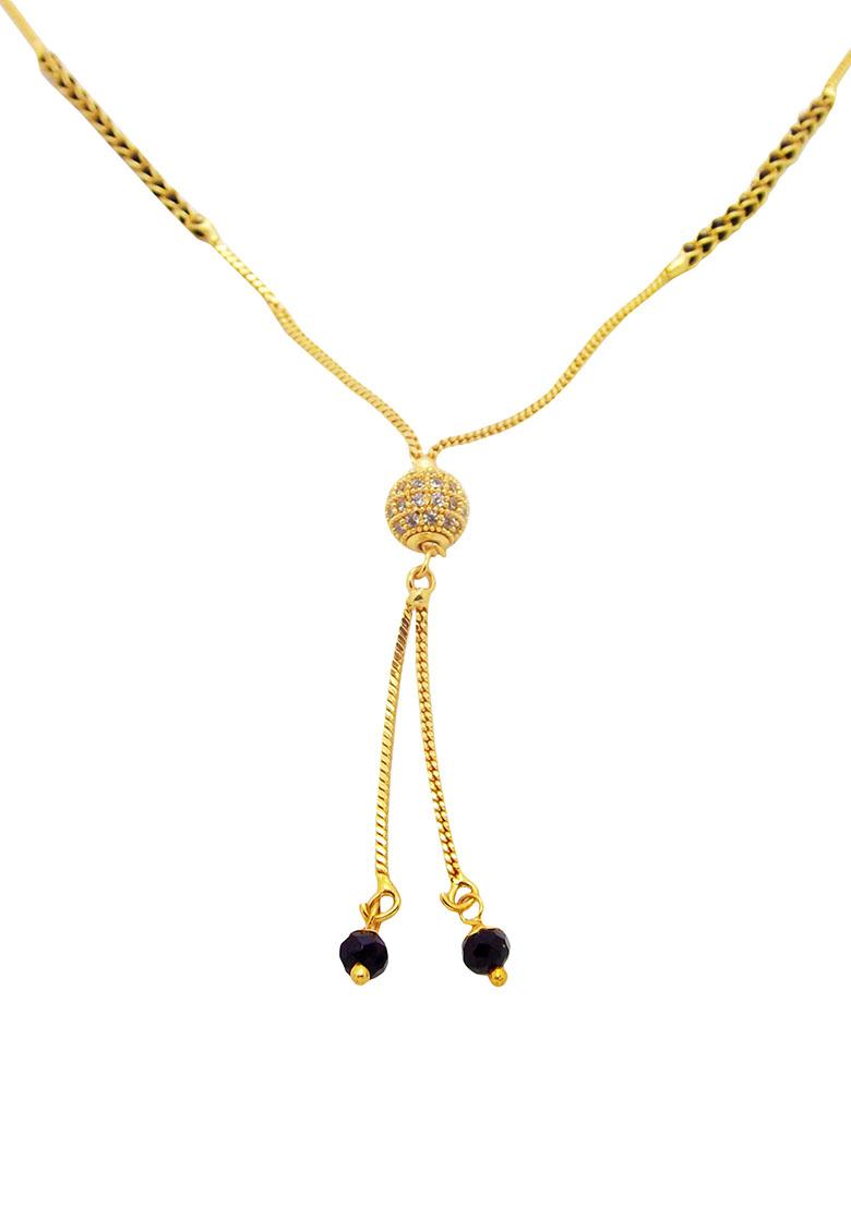 Gold Plated Round Ball American Diamond Dangle Mangalsutra - Indya