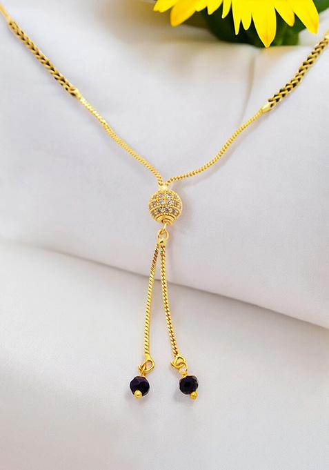 Gold Plated Round Ball American Diamond Dangle Mangalsutra