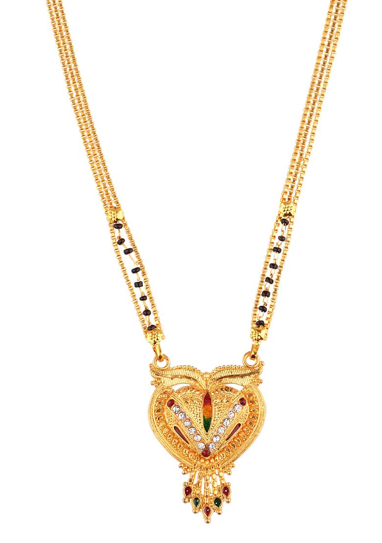 Gold Plated Meenakari Cubic Zirconia Bead Long Mangalsutra
