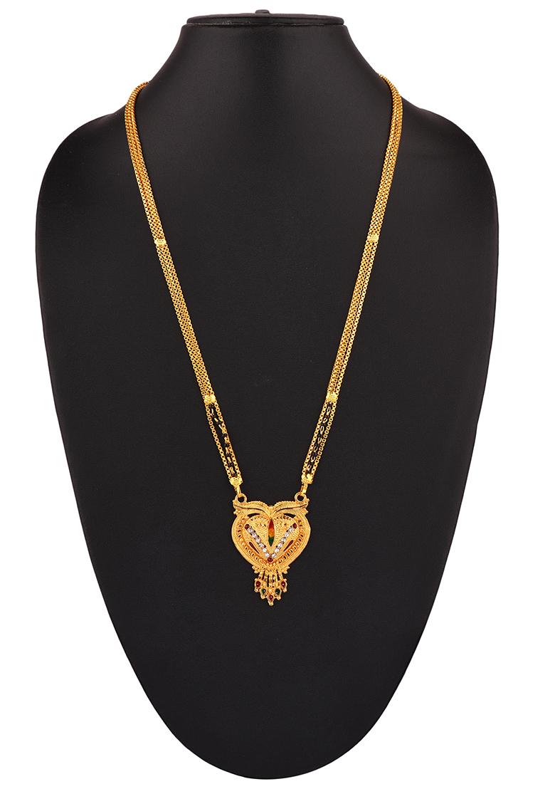 Gold Plated Meenakari Cubic Zirconia Bead Long Mangalsutra