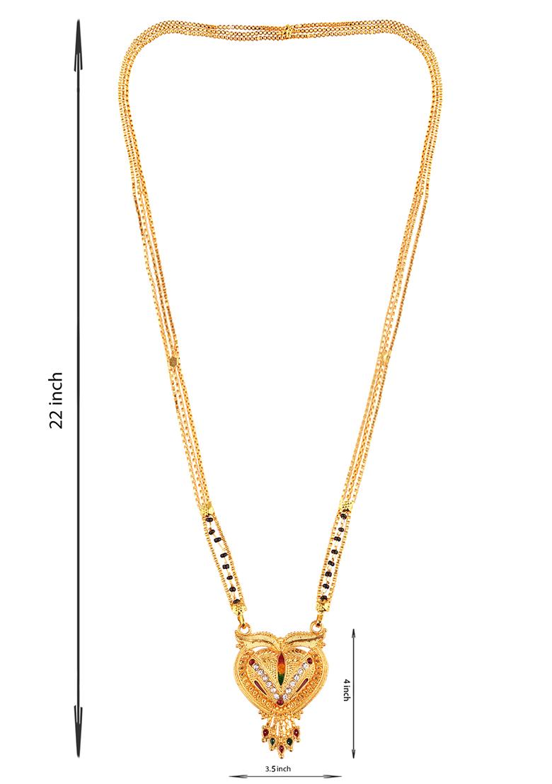 Gold Plated Meenakari Cubic Zirconia Bead Long Mangalsutra