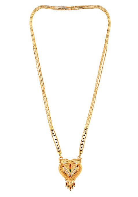 Gold Plated Meenakari Cubic Zirconia Bead Long Mangalsutra