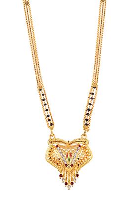 Gold Plated Meenakari Cubic Zirconia Bead Long Mangalsutra