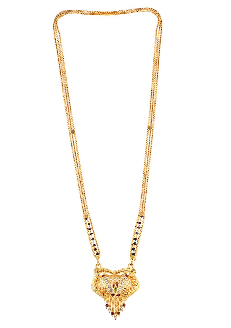 Gold Plated Meenakari Cubic Zirconia Bead Long Mangalsutra - Indya