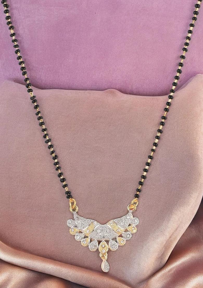 Gold Plated American Diamond Half Moon Mangalsutra