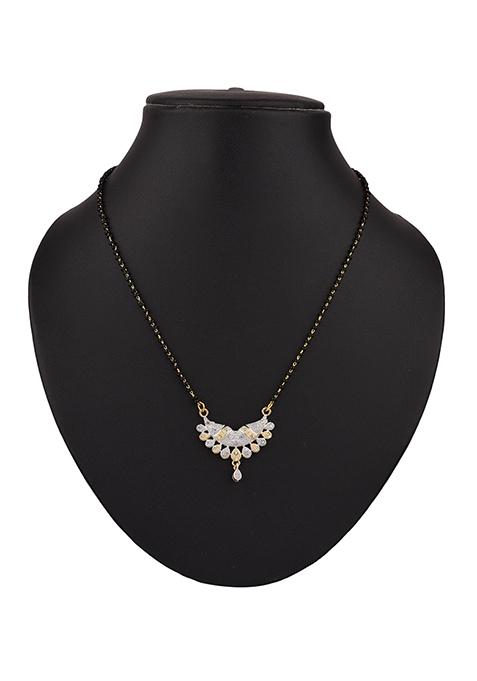 Gold Plated American Diamond Half Moon Mangalsutra