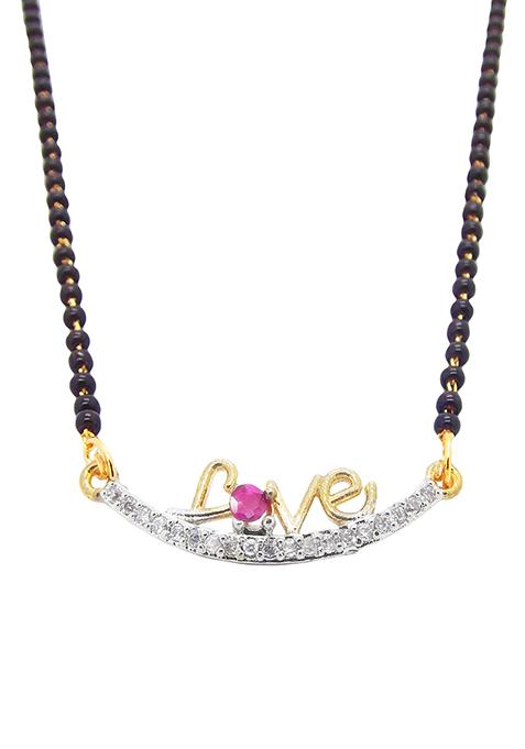 Gold Plated American Diamond Love Ruby Design Mangalsutra